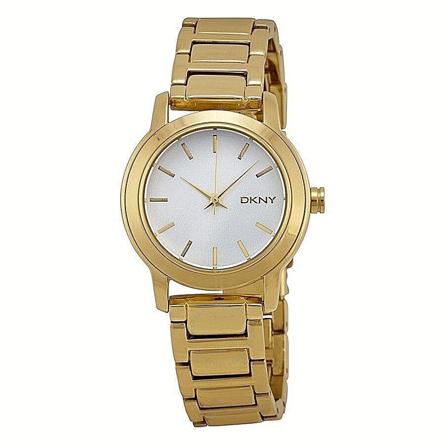 Dkny Women`s Watch Yellow Gold Stainless Steel Bracelet Tompkins NY2272 - Silver Dial, Yellow Gold Band