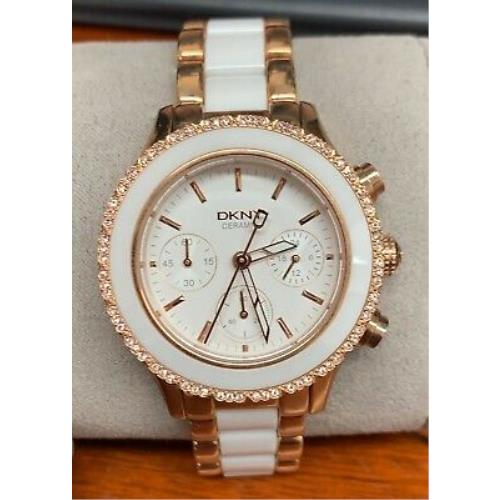 Dkny Brooklyn White Dial Rose Gold and White Ceramic Ladies Watch NY8825