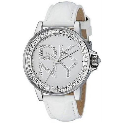 Dkny White Leather Strap+silver+crystals LOGO-NY4788