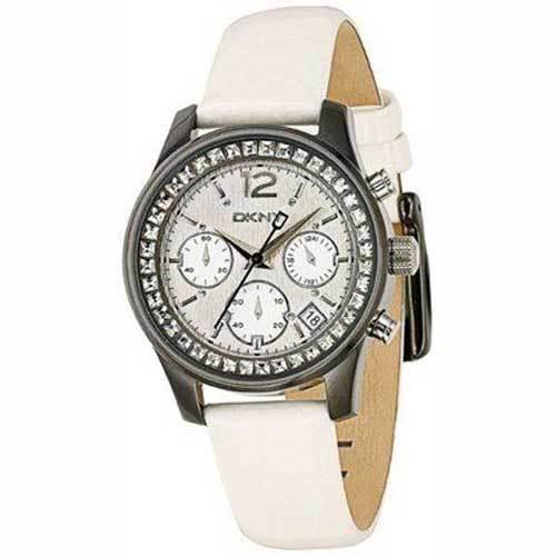 Dkny Black Stainless Steel White Leather+crystals Chronograph WATCH-NY4361