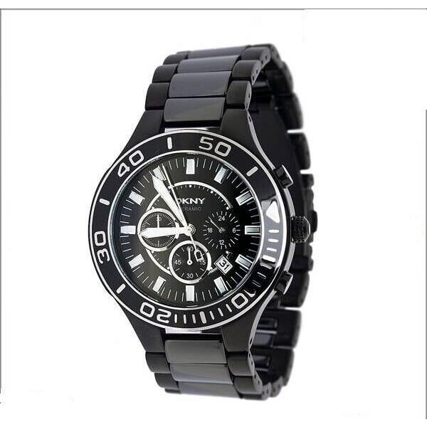 Dkny Black Silver Chronograph Ceramic Men`s Watch NY1490