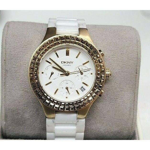 Dkny NY2224 Chambers White Dial Ceramic Bracelet Chronograph Women`s Watch