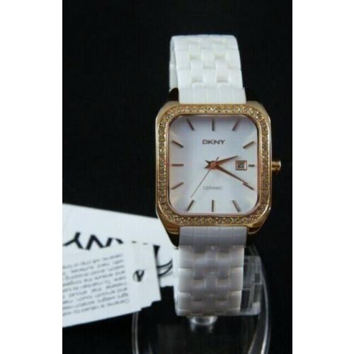 Dkny Rose Gold Tone White Ceramic Link Bracelet Band WATCH-NY8536