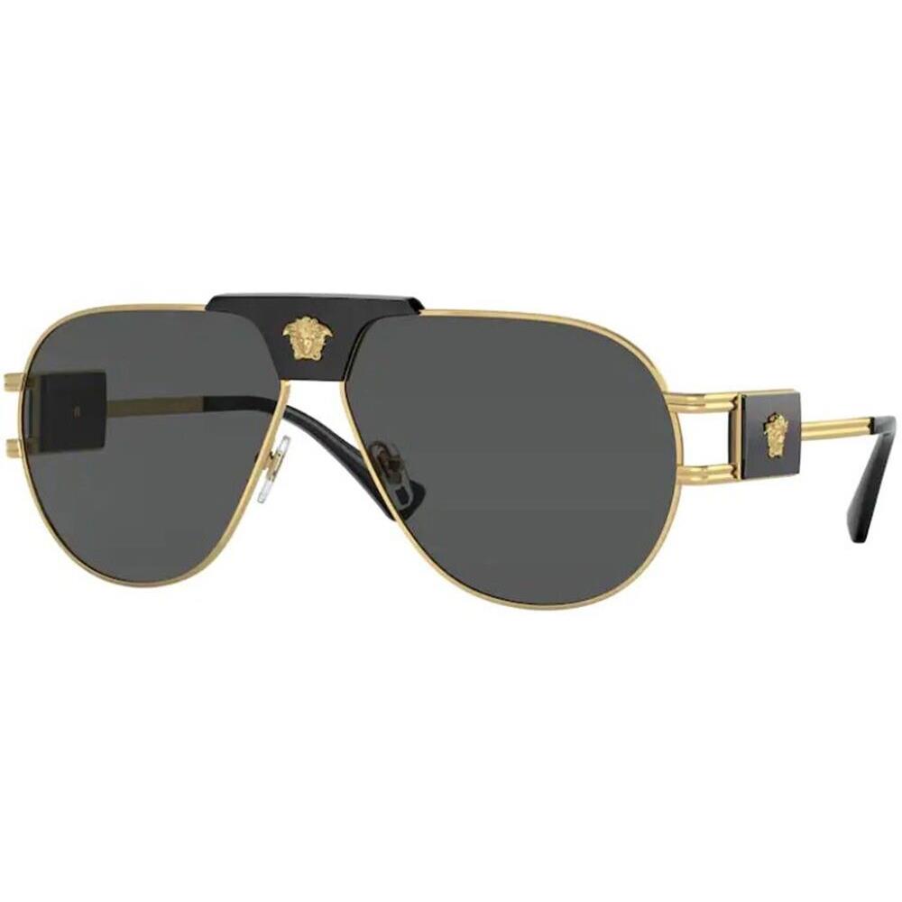 Versace Men`s Sunglasses VE2252 100287 Gold w/ Dark Grey Oval Lens 63mm