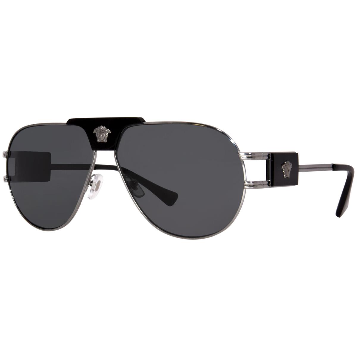 Versace VE2252 100187 Sunglasses Gunmetal/black/dark Grey Lens Pilot Shape 63mm