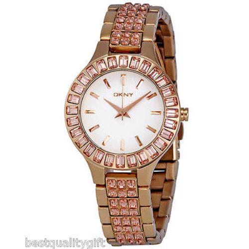 Dkny Rose Gold Tone+crystal Gemstone White Chronograph Dial Small Watch NY8441