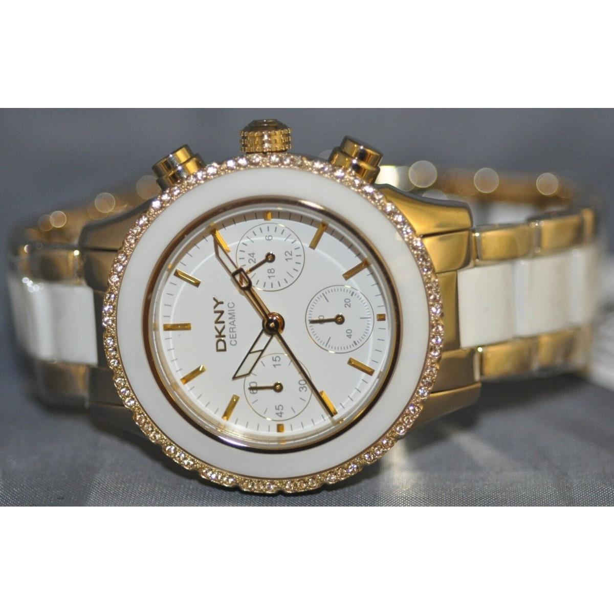 Dkny Ladies Chronograph White Dial Gold Stainless Steel Ceramic Watch NY8830