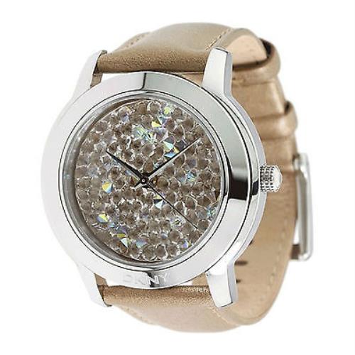 Dkny Silver Tone Caramel Tan Leather Band Glitz Dial Watch NY8478