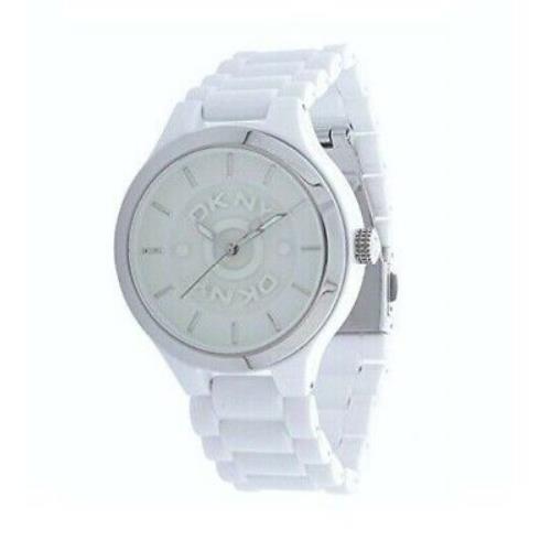 New Dkny White Resin Acrylic with Crystals Logo Dial Lady Watch NY8192