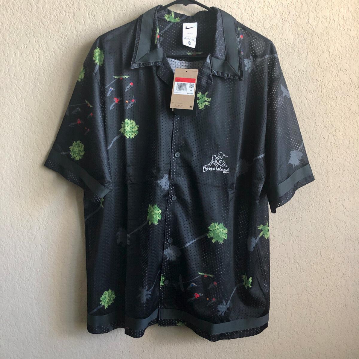 Nike Men`s Size L Hoops Island Short Sleeve Button Up Mesh Shirt DM8782-010