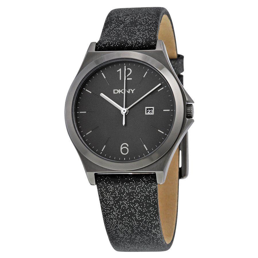 Dkny NY2373 Parsons Black Glitter Leather Band Gunmetal Case Watch