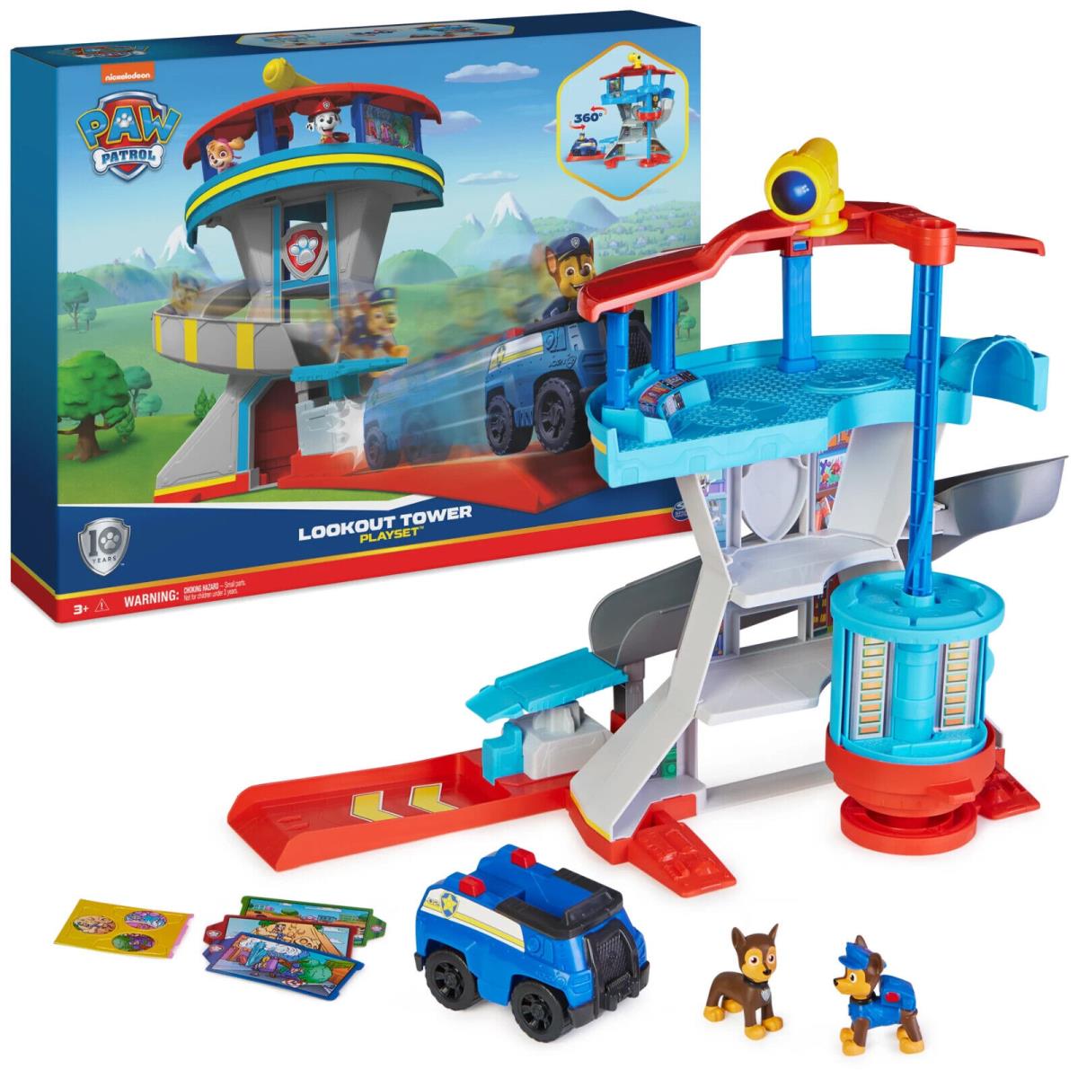 Paw Patrol Lookout Tower Playset with Toy Car Launcher 2 Chase Figures + Cruiser