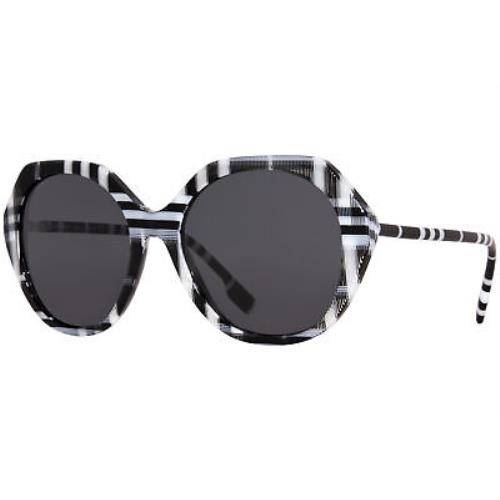 Burberry Vanessa BE4375 4004/87 Sunglasses Women`s Check White/black/grey 55mm - Frame: Black, Lens: Gray