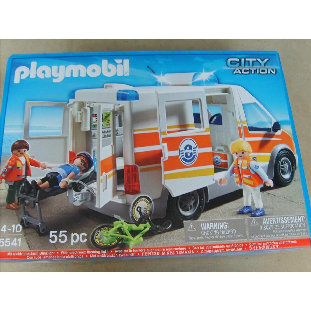 Playmobil 5541 Ambulance Rescue with Siren Orange Paramedic Figures Hospital