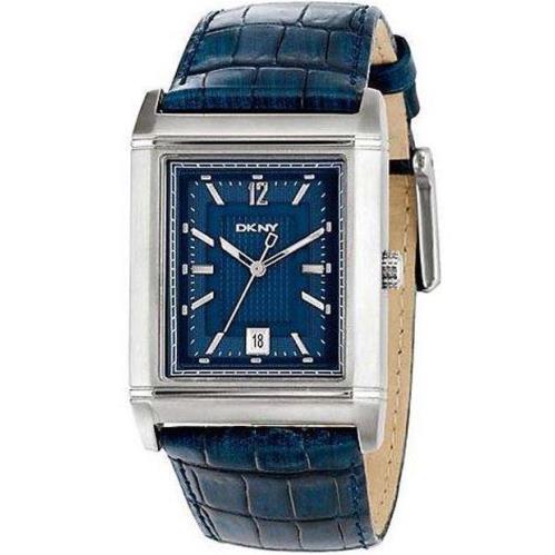 New-dkny Silver Tone Embossed Croc Blue Leather Band Blue Dial WATCH-NY1375