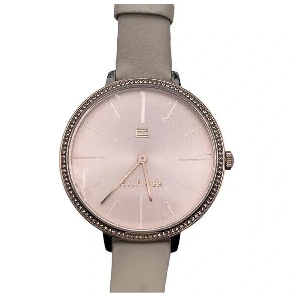 Tommy Hilfiger Womens Gold Tone Pink Leather Strap Watch White