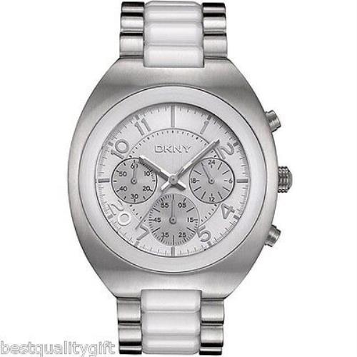 Dkny White Ceramic with Silver S/ Steel Chronograph Men`s Watch NY4698