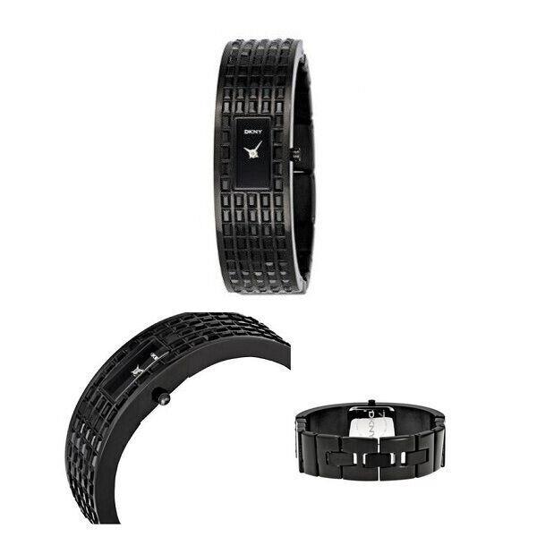 New Dkny Black Tone Crystal Pvd Pave Stainless Steel Bracelet Cuff Watch NY8298