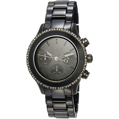 Dkny Black Ceramic Chronograph Dial+pave Crystal Bezel Watch NY8671