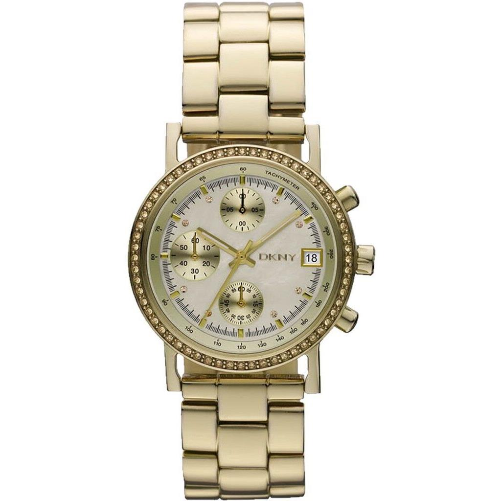 Dkny Polished Gold S/steel+mop Chronograph+crystals WATCH-NY8340+BOX