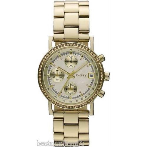 Dkny Polished Gold S/steel+mop Chronograph+crystals WATCH-NY8340+BOX