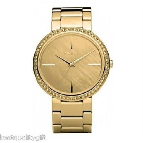 Dkny Gold Tone Stainless Steel Band+mop Dial Crystals Men WATCH-NY8005