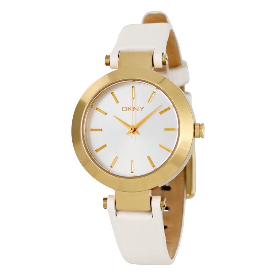 Dkny NY2404 Stanhope White Leather Band Women Quartz Watch - Silver Face, White Dial, White Band