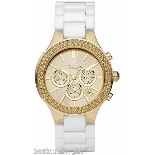 Dkny White Ceramic+gold Dial+crystals Chronograph WATCH-NY8260