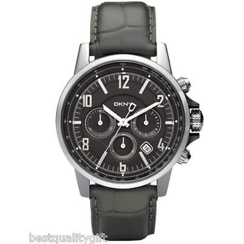 Dkny Forest Green Croc Leather+silver Gunmetal Tone Chrono+date Watch NY1464