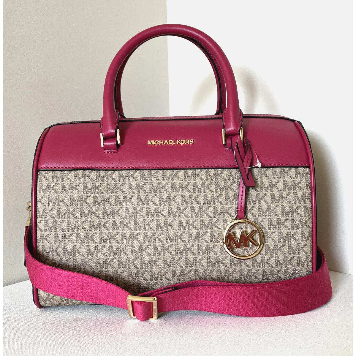 Michael Kors Jet Set Travel MK Signature Medium Duffle Satchel Crossbody Bag Pink multi