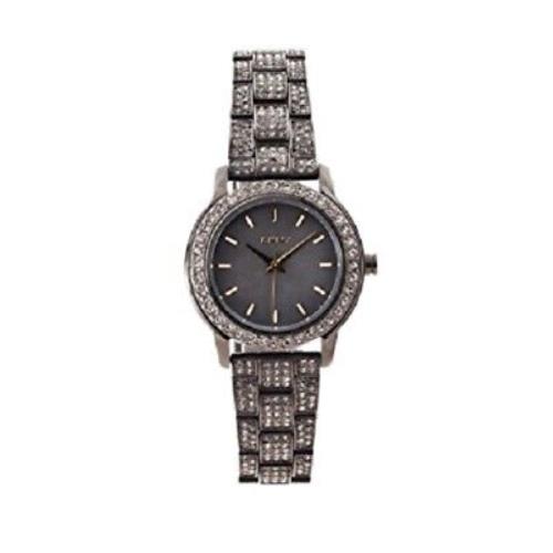 Dkny Gunmetal Gray Tones/steel Band Pave Glitz Mother OF Pearl Dial WATCH-NY8684