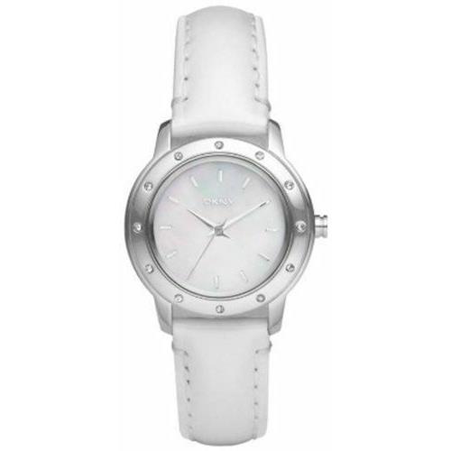 Dkny Women`s Watch NY8228 White Mother of Pearl Dial White Leather B