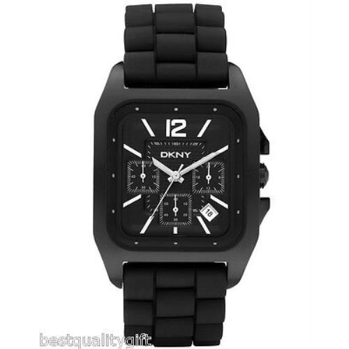 Dkny Black Silicone Band+rectangle S/steel Chronograph Dial+silver Watch NY1461