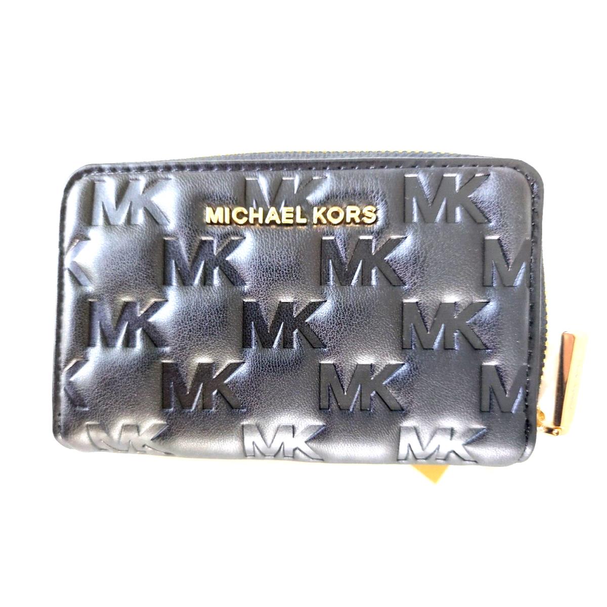 Michael Kors ZA Jet Set Small Card Case Wallet Quilt Logo Mame Black