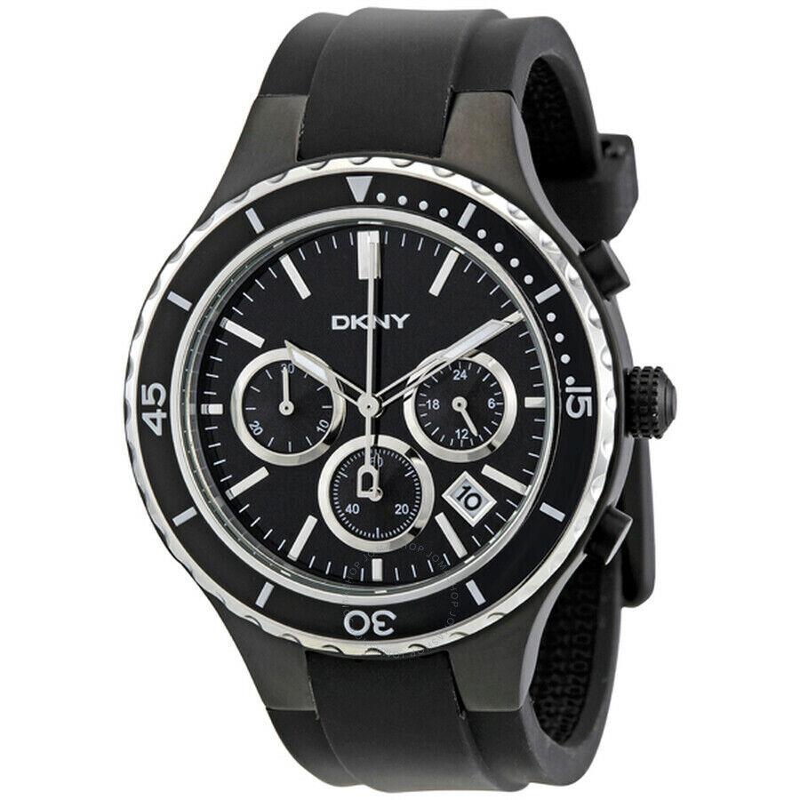 Dkny Black Silicone Rubber Silver Chronograph Chronograph Watch NY1468