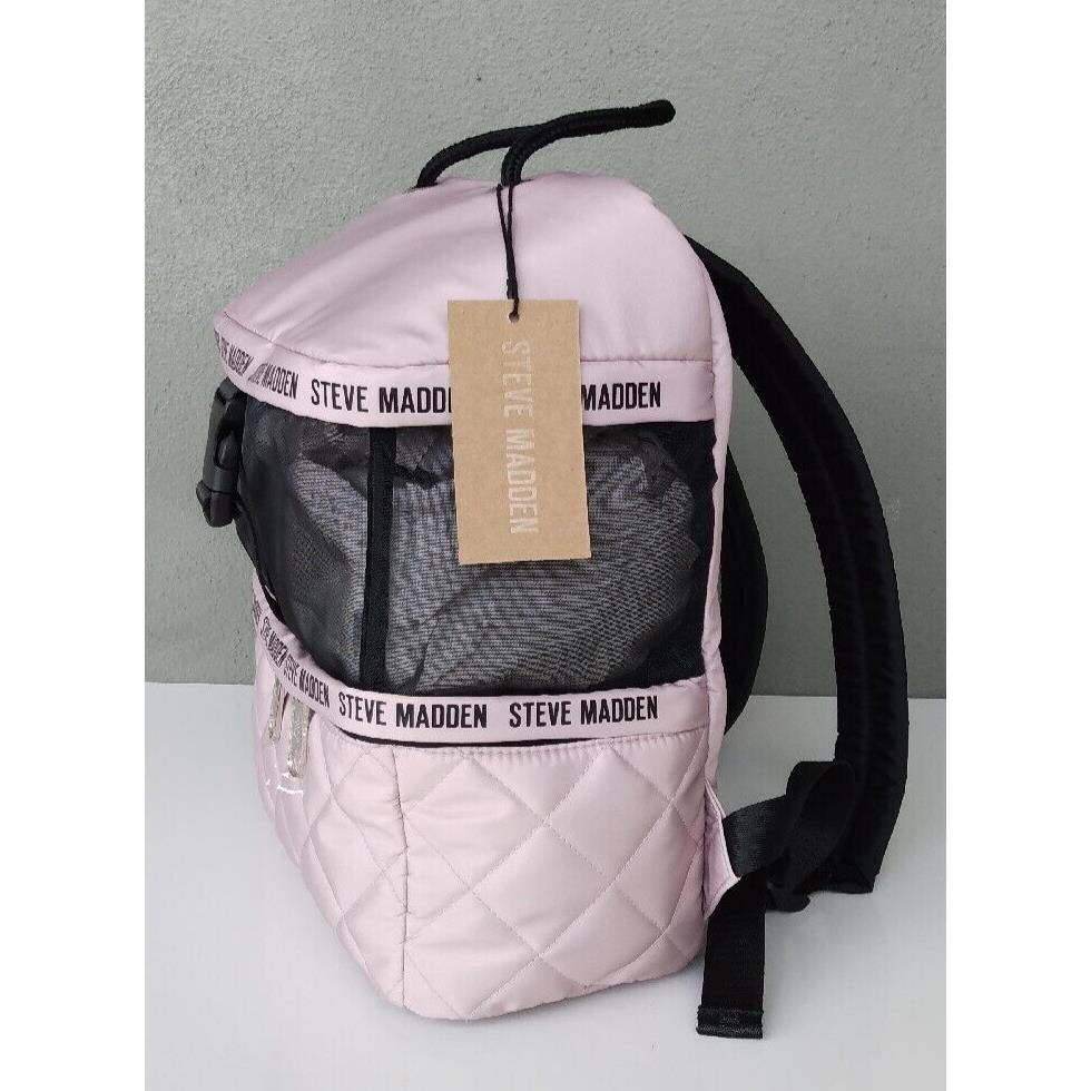 Steve Madden Bdoka Light Pink Quilted Mesh Window Backpack Bag