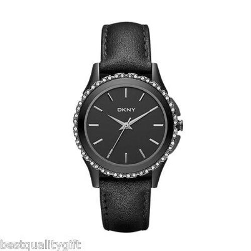 New-dkny Gunmetal Leather Band+black IP S/steel+crystal Dial WATCH-NY8704+TAG