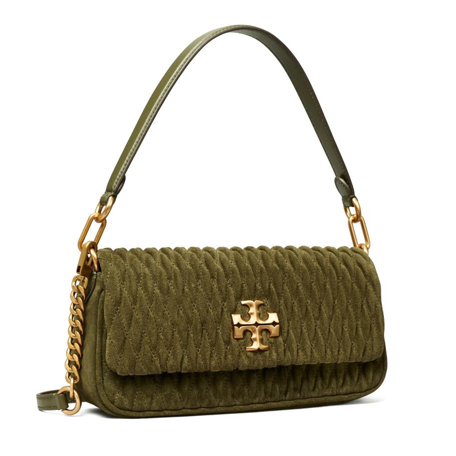 Tory Burch Kira Ruched Suede Small Flap Shoulder Bag-leccio/gold