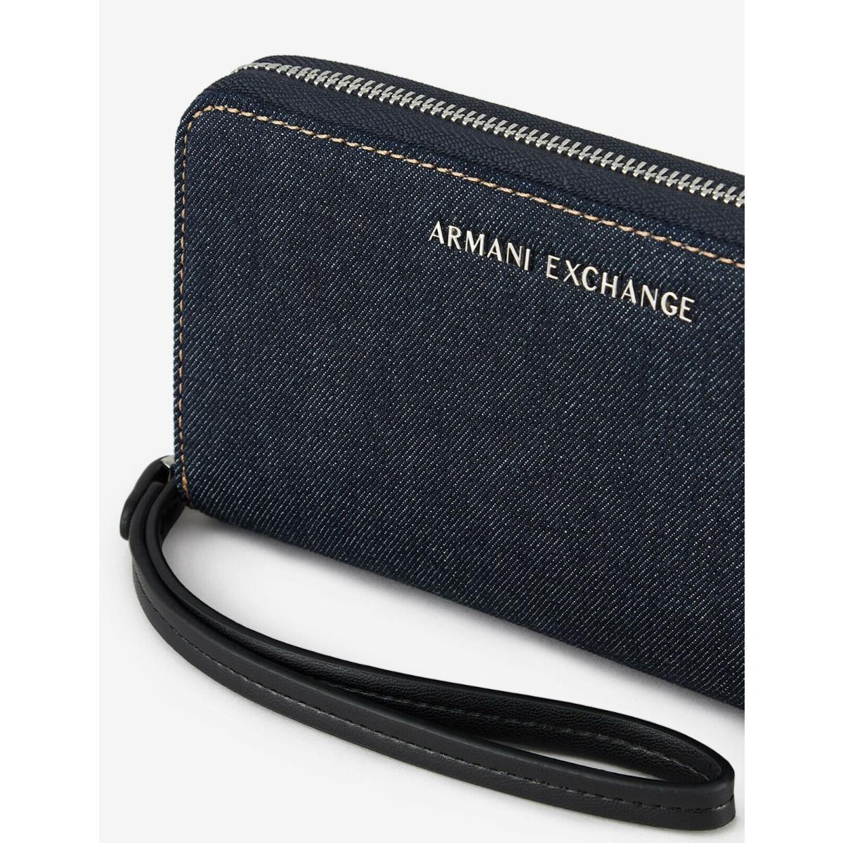 A X Armani Exchange Women`s Round Zip Wrislet Wallet Denim