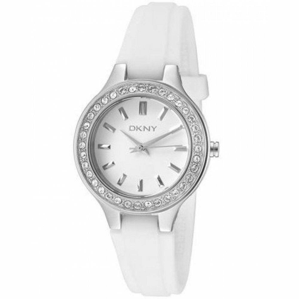 New Dkny White Silicone Silver Tone Crystals Watch NY8144