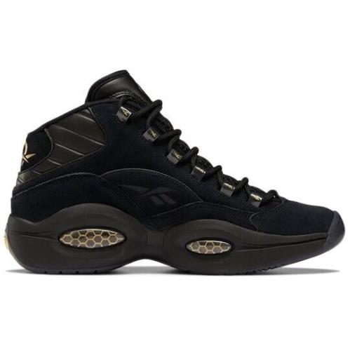 Mens Reebok Question Mid Basketball Shoes Sneakers Size 7 Black Gold H01308