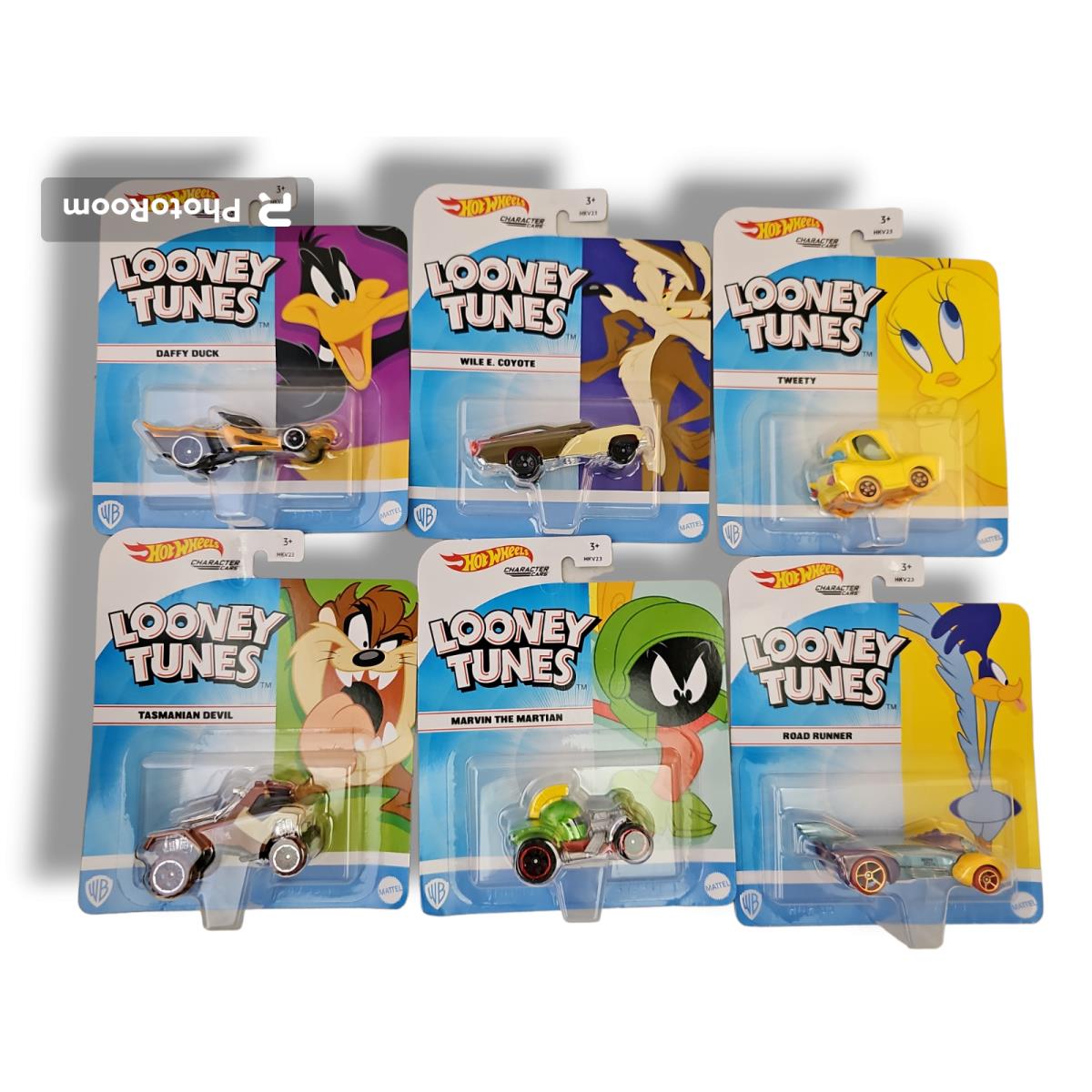 Hot Wheels Looney Tunes Cars Set 7 Bugs Taz Road Runner Marvin Tweety Wile Duck