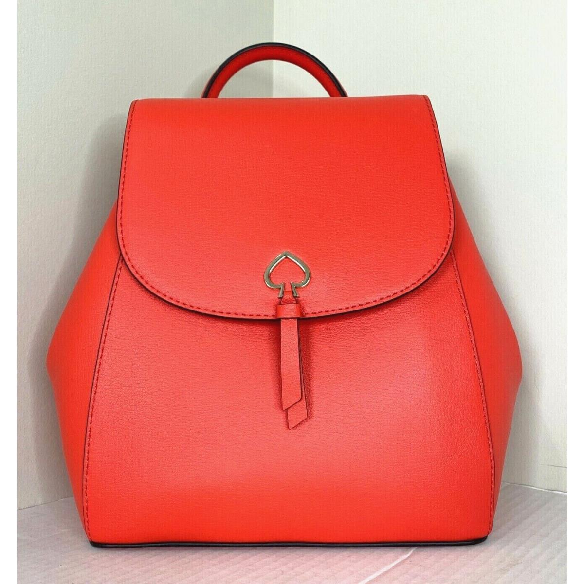 New Kate Spade Adel Medium Flap Backpack Leather Geranium Orange Red