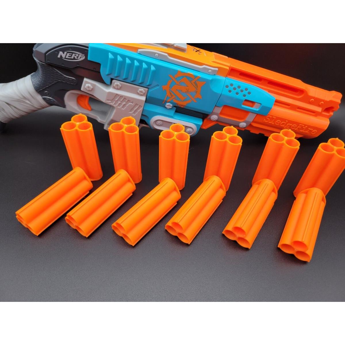 12x Shells For Sledgefire Shotgun Blaster - Triple Shot Orange Dart Gun Sledge