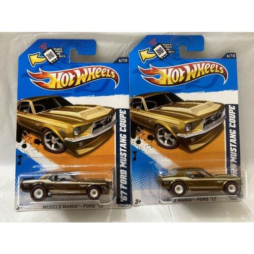 2 2012 Hot Wheels 67 Ford Mustang Coupe Super Treasure Hunts Color Variations