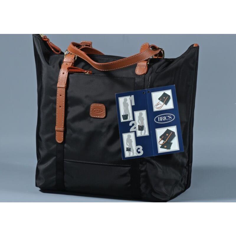 Bric`s Bric S X Bag Black Nylon Brown Leather Large Tote Italian 3 in 1 Bag