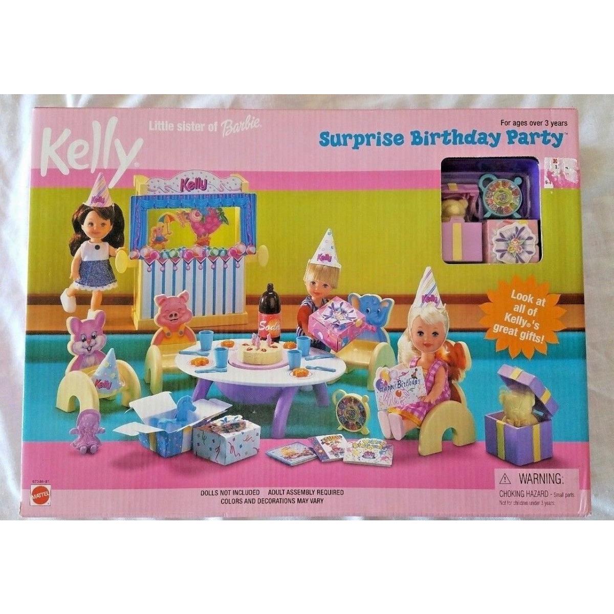 1999 Kelly Barbie Little Sister Surprise Birthday Party Playset Nrfb