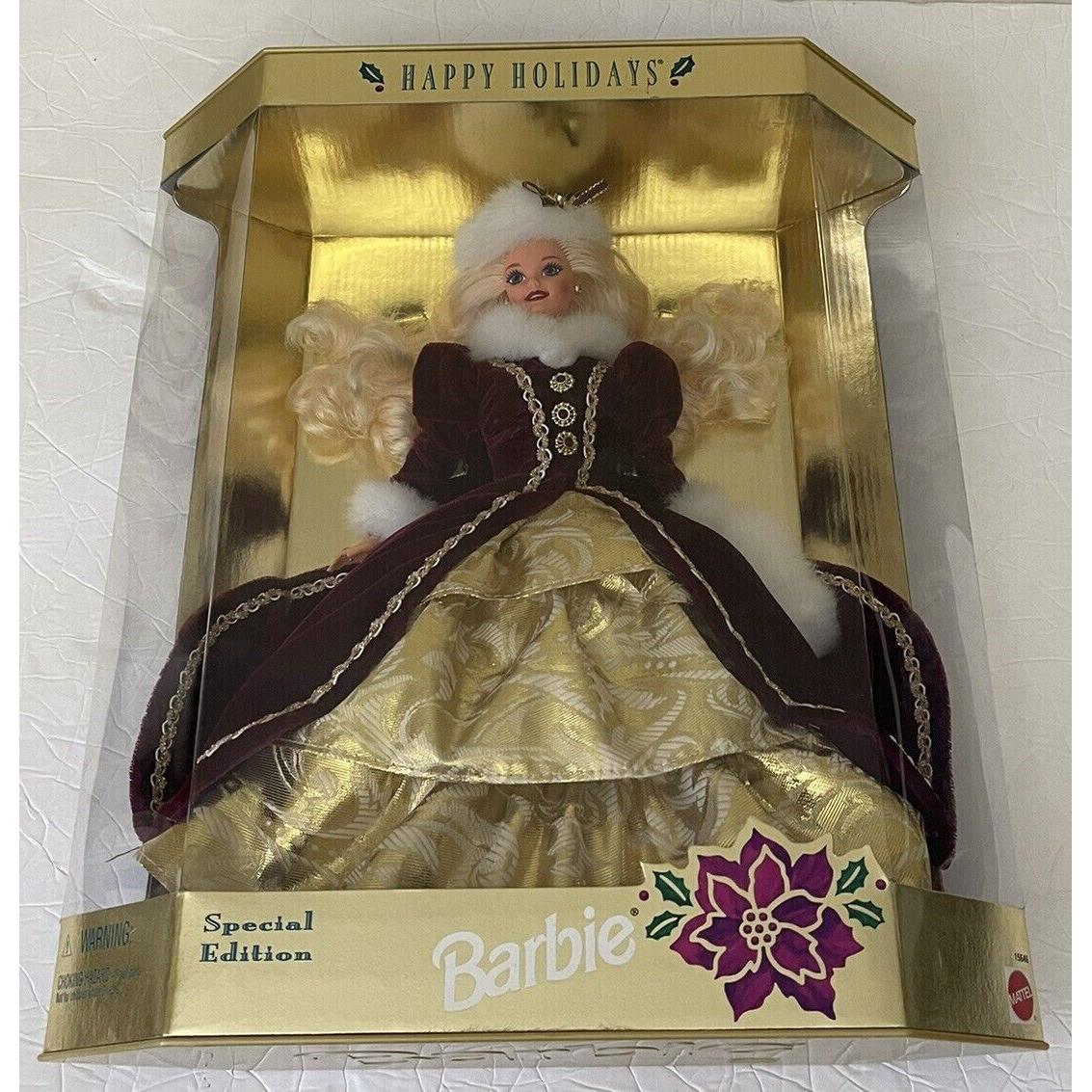 1996 Happy Holidays Special Edition Barbie Doll Burgundy White Gold 15646