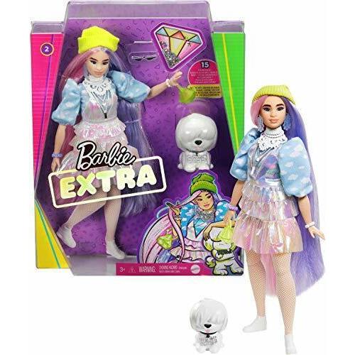 Barbie Extra Doll 2 in Shimmery Look with Pet Puppy Pink Purple Hair Jan.8 21