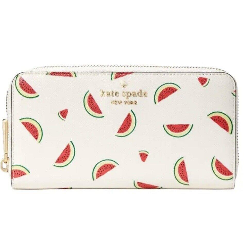 Kate Spade Staci Watermelon Party Large Continental Zip Around Wallet Cream New